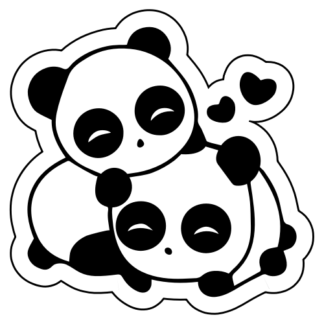 Cute Panda Couple In Love Sticker (Black)